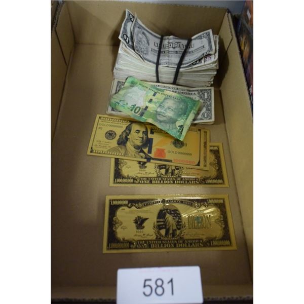 Canadian tire money, US bills, novelty bills