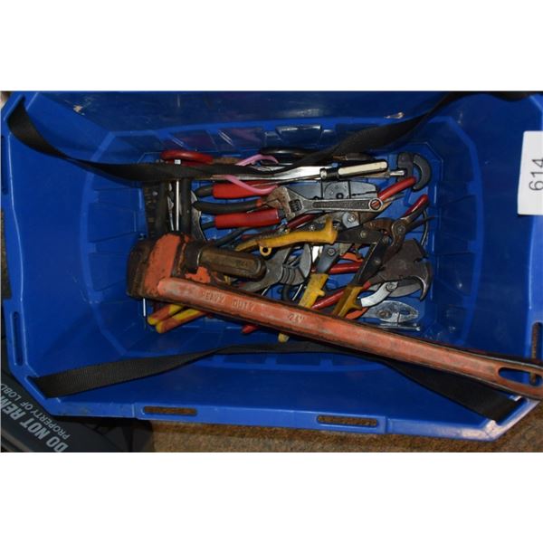 Pipe wrench, pliers, cresent wrenches, wire
