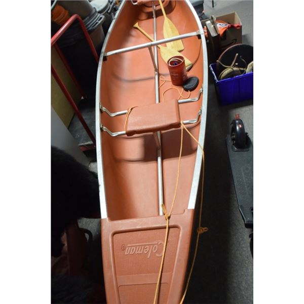 15' -Coleman canoe w/ wheel cart / two wooden oars