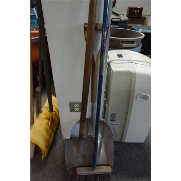 2 shovels, broom