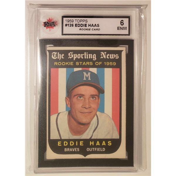 1959 TOPPS NO.126 EDDIE HAAS ROOKIE CARD KSA GRADED 6