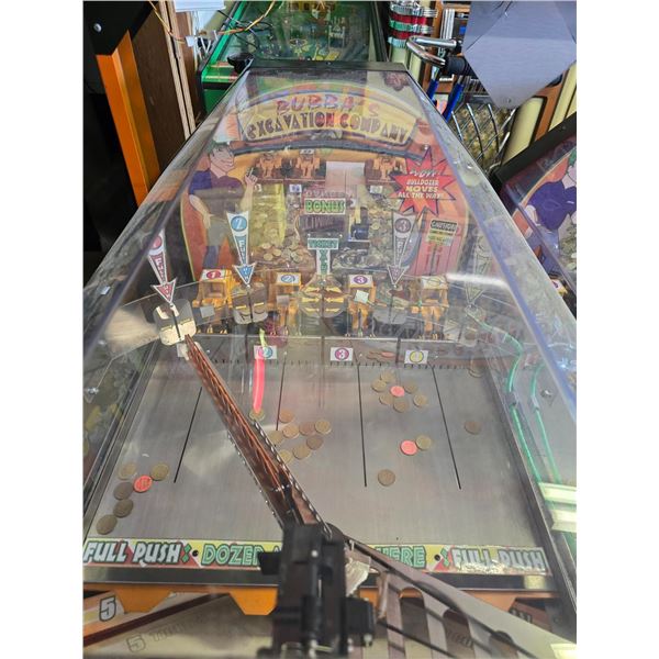 WORKING BUBBAS EXCAVATION COMPANY 2 PLAYER COIN PUSHER ARCADE (NEEDS KEYS)