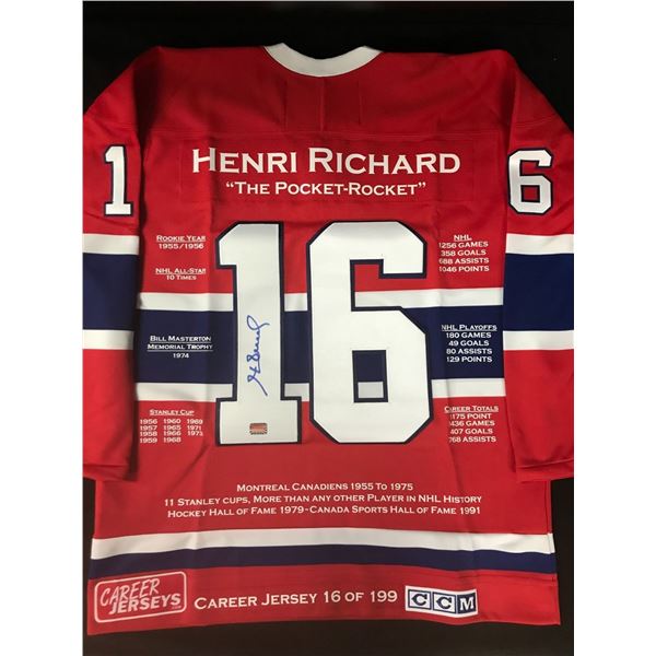 LTD. EDITION HENRI RICHARD SIGNED MONTREAL CANADIANS STAT JERSEY (AUTOGRAPH AUTHENTIC COA)