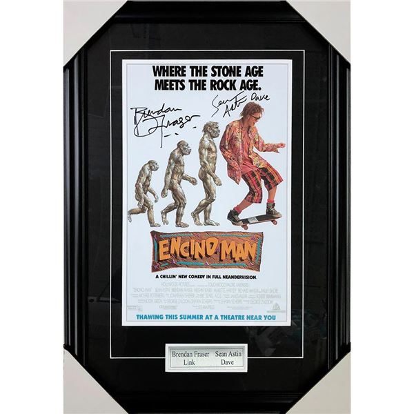 Brendan Fraser/Sean Astin Framed Autographed 'Encino Man' 11X17 Movie Poster frozen pond