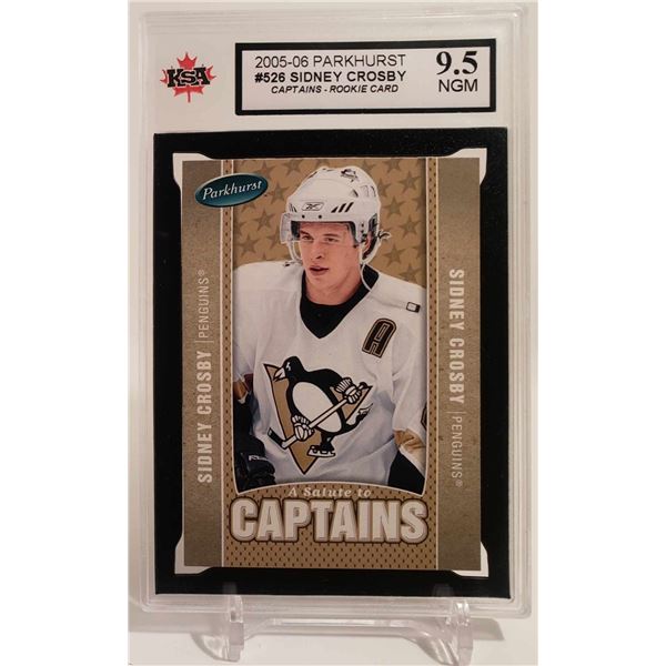 2005-06 PARKHURST NO.526 SIDNEY CROSBY ROOKIE CARD KSA GRADED 9.5