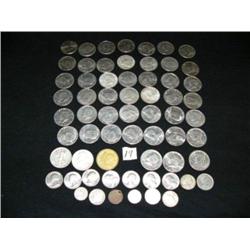 Large lot of assorted coins: $33 in Kennedy halves, 1941 walking liberty half, 1960 Ben Franklin hal
