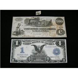1899 $1 un-circulated bank note and $100 confederate steam locomotive certificate (194)