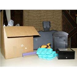 Box of misc. items: telephone, pilot ink pens, computer table, jewelry boxes, etc. (199)