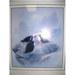 Framed print of 3 puffins by Tok Hwong (189)