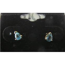 Blue Zircon earrings, 14K yellow gold, pear, faceted, approx. .25 carats, transparent, sky blue, est