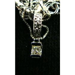 Diamond pendant and chain, 14K white gold, emerald cut, approx. .15 carats, clarity VS2-SI2, color I