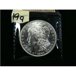 CHOICE on 2 Morgan silver dollars 1881 - S, mint state 63 plus, gem un-circulated (194)