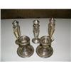 Image 2 : Lot of 5: 2 silver candle stick holders and three salt and pepper shakers (2)