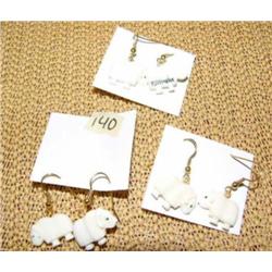 Lot of 3 ivory musk ox earrings (2)