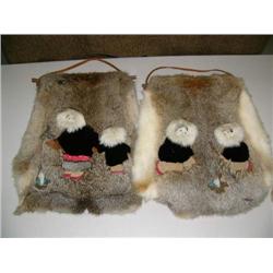 Lot of 2 fur wall hangings of mother and child and 2 children playing (152)