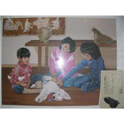 Shrink wrapped print "Our New Puppy" by Karl Barnhart, signed and numbered 165/1000 (2)