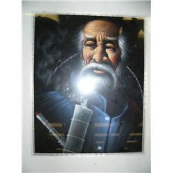 Framed original of old man - artist unknown (2)