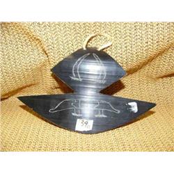 CHOICE on 3 scrimshawed baleen: tusks and upturned canoe (2)