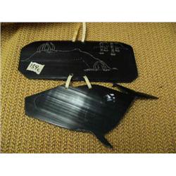 CHOICE on 3 scrimshawed baleen: whale, tusks, and canoe (2)