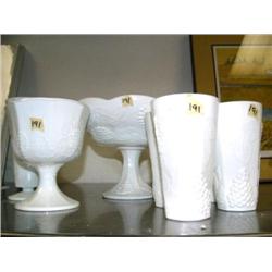 Lot of 8: white glass with grape design (159)