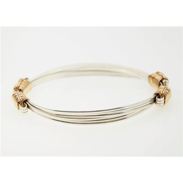 Two-toned bracelet with an exquisite combination of Argentium Sterling Silver strands & 14 KGF knots