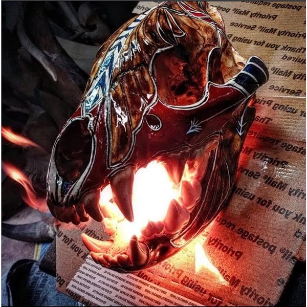 Carved Hyena Skull by Nevada Grassie