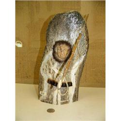 12" relief carved hunter on whale bone (2)