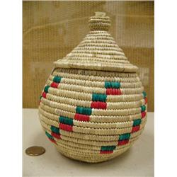 7" basket with red and green design by Flora Wassillie from Togiak, AK (2)