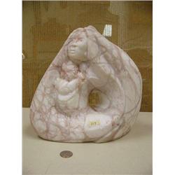 Pink alabaster carving 10" tall of mother and child (158)