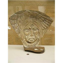 17" carved whale bone mask of man and eagle (195)