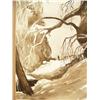 Image 3 : Original water color by Diana Tillion - famous Alaskan Artist 26"x17.5" man walking through trees (1