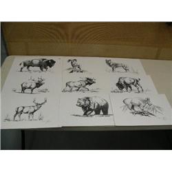 Lot of 9 Dobbe prints of buffalo, dall sheep, and other big game (158)