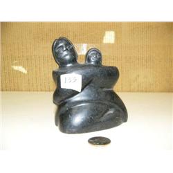 Old Canadian Eskimo soapstone carving 5" tall of mother and child (2)