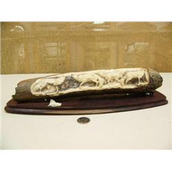 13" relief carved mammoth bark ivory group of 4 howling wolves - imported stock #M005 (2)