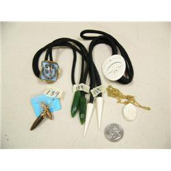 Lot of: Alaska Centennial bolo tie with jade drops, carved ivory flower necklace, carved ivory billi