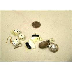 Lot of 3 pairs of earrings: sterling silver Tlingit bears, ivory dice, and ivory and baleen Ulus (2)