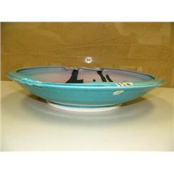 21" diameter ceramic bowl by Christopher Heede - turquoise, pink, purple and red with black design (