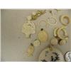 Image 3 : Lot of: 1 scrimshawed ivory pendant, 4 ivory pendant, 3 ivory rings, 3 pair ivory earrings, ivory ro