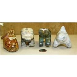 4 - 5.5" soapstone carvings by Mike Duppes: 2 bears, 2 whales (2)