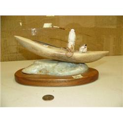 11" kayaker with fossilized ivory man mounted on soapstone and wood base by Mike Scott (25)