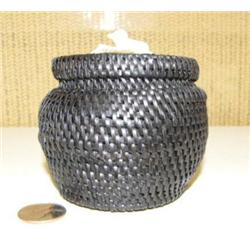 Outstanding 4" baleen basket by Seymour Jaryhake retail value $1600 with rare dall sheep finial #714
