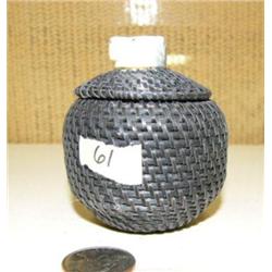 3.5" baleen basket with polar bear finial by master basket maker Carl Hank #655F, solid as a rock (2