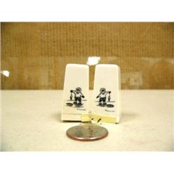 Circa 1950 pair of scrimshawed ivory salt and pepper shakers by Walluk ? (2)
