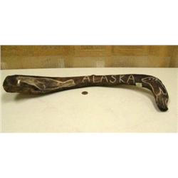 Carved whale bone relief carving of walrus and bear 24" long (2)