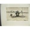 Image 1 : Original George Ahgupuk pen and ink on reindeer skin 3.5"x5.75" woman fishing (2)