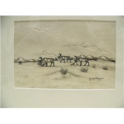 Original Georg Ahgupuk 4.5"x6.75" three caribou crossing tundra (2)