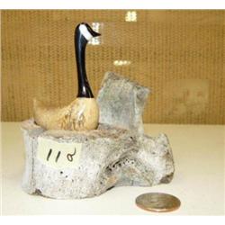 CHOICE on 3 Canadian Geese whale bone and ivory sitting on nest with eggs 4" tall (2)