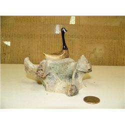 CHOICE on 3 Canadian Geese whale bone and ivory sitting on nest with eggs 4" tall (2)