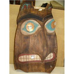 CHOICE on 2 - 33" carved cedar Tlingit wall masks inlayed with copper and abalone by JAX in 1978 fro