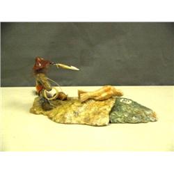 Soapstone hunter scen on soapstone base by Patrick Sowle 2005 (2)